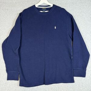 Polo Ralph Lauren Mens Size XL Waffle Knit Thermal Shirt Blue Pullover Logo
